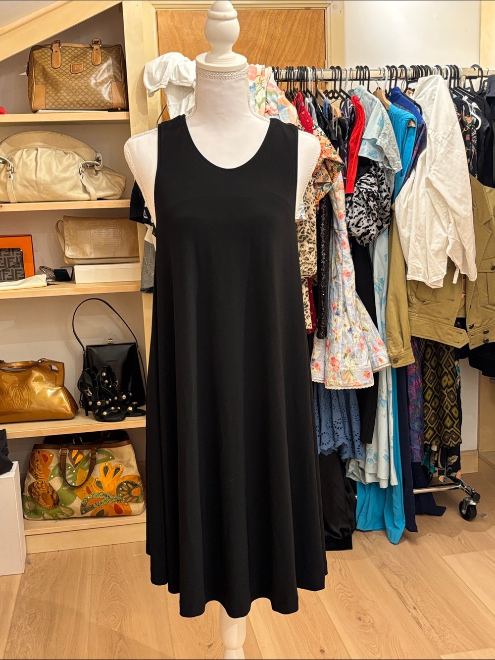 XXL brand new Norma Kamali Sleeveless Black Midi Swing Dress